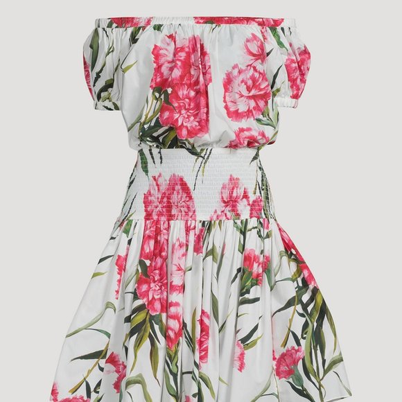DOLCE&GABBANA Off-The-Shoulder Carnation-Print Dress - Picture 2 of 11